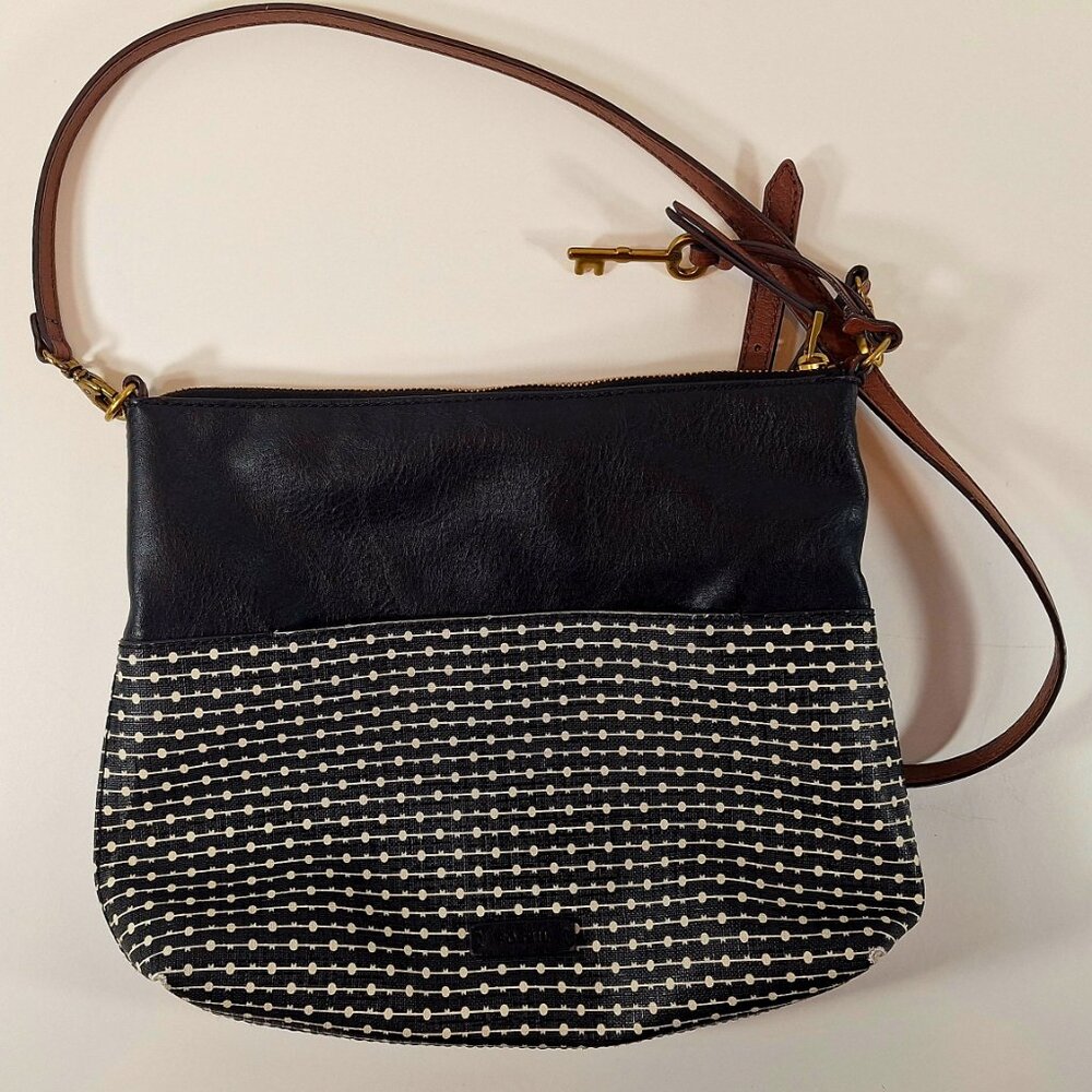 Fossil Fiona Geometric Pattern Crossbody Black Wh… - image 2
